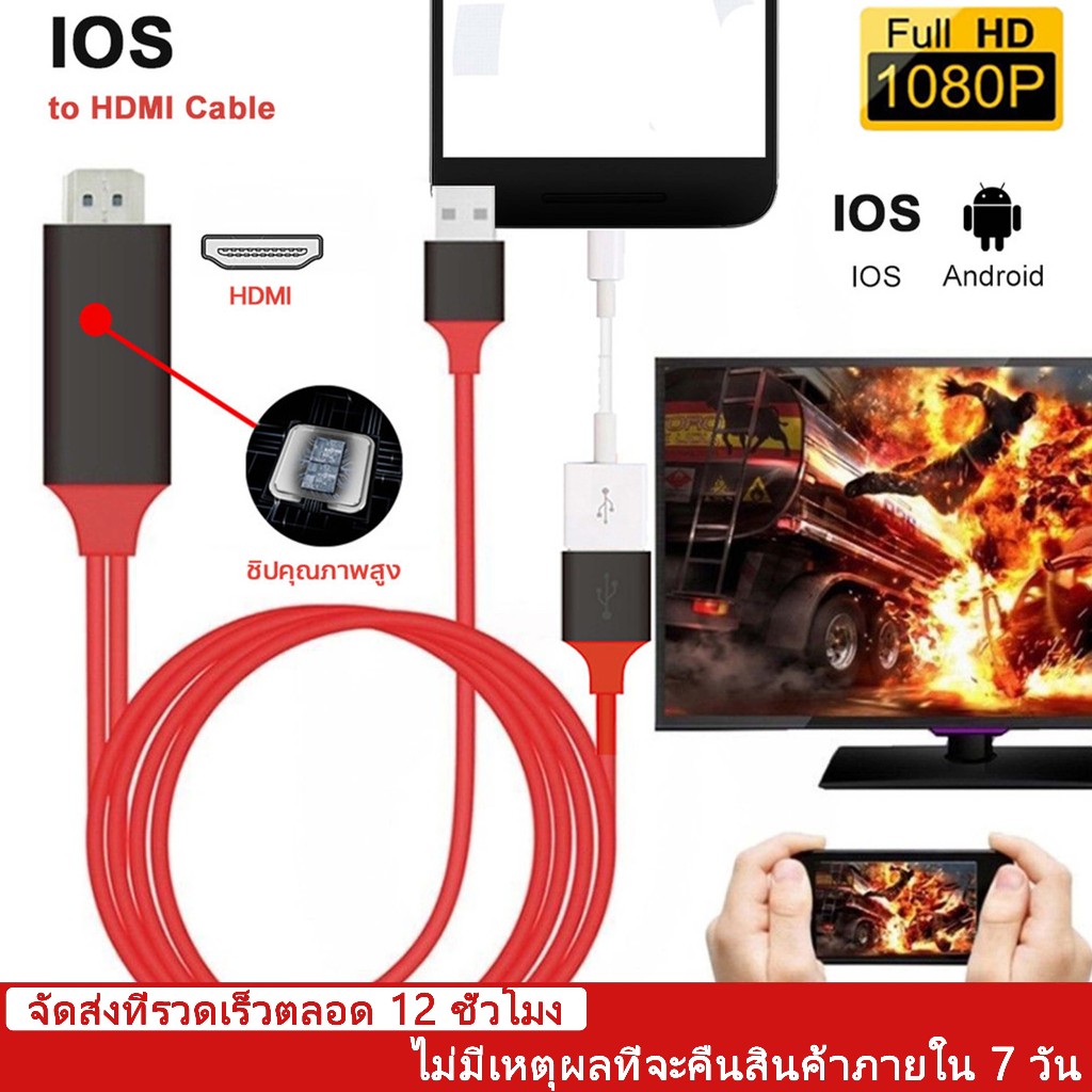 สาย HDMI 3in1HDMI Cable สายต่อจากมือถือเข้าทีวี Mobile Phone HDTV For ios/Android/Type-C Phone To HD
