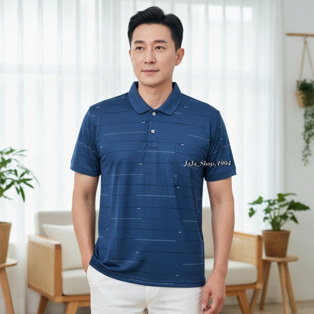 แฟชั่นท่านชายเสื้อโปโลคอปกตะกร้ารวมลายรวมโทนสีเข้ม ใส่แล้วดูหล่อที่สุขุมเนื้อผ้าบางเบาใส่สบาย