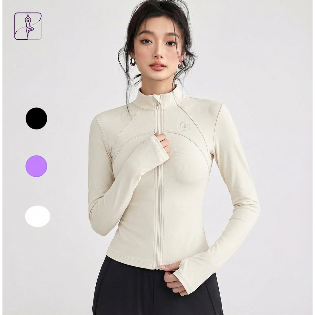 เสื้อกัน uv UPF50+ Yoga jacket เสื้อแจ็คเก็ตออกกำลังกาย แขนยาว มีซิปรูด รัดรูปสวย ผ้ายืดหยุ่นได้ดี กีฬา Sportสำหรับผู้หญ