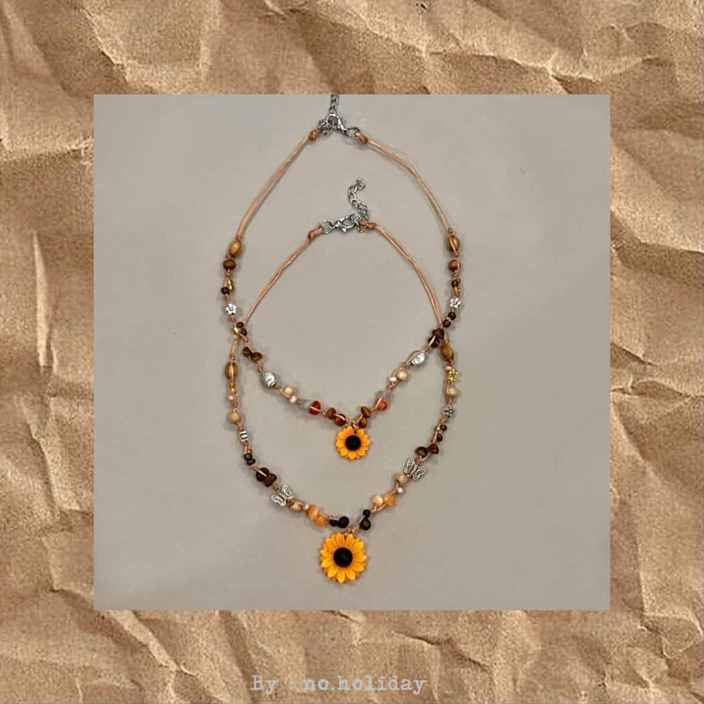 พร้อมส่ง สร้อยคอทานตะวัน 🌻สร้อยเชือกเทียน🌻งานแฮนเมด(มีตะข้อปรับเพิ่มความยาวได้)