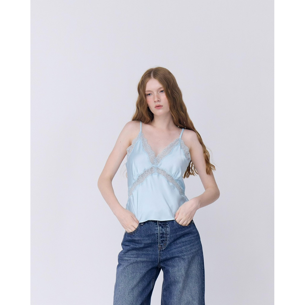 [พรีออเดอร์] Satin Lace Camisole (Blue)