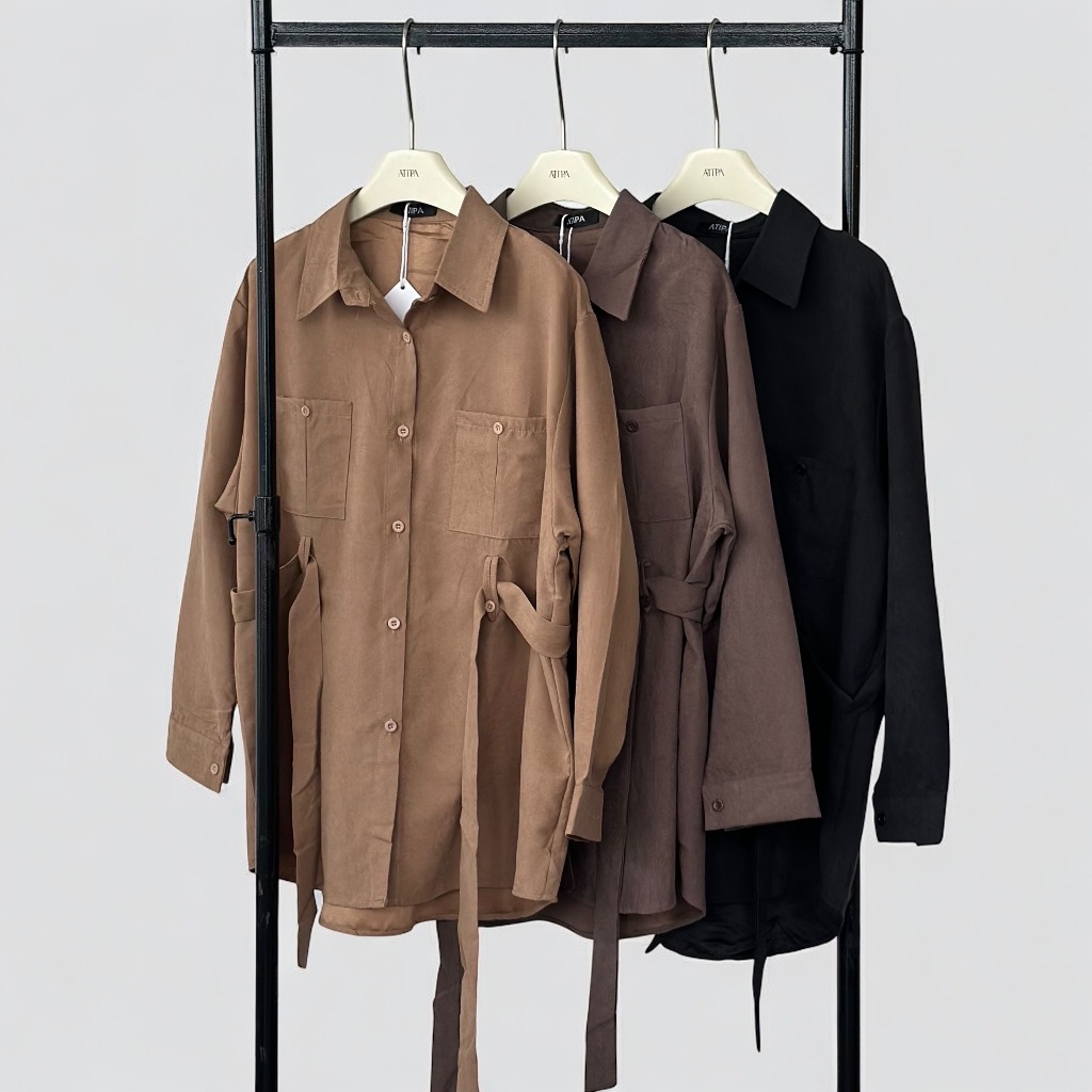 Atipashop – MORNSHADE CASUAL SHIRT เสื้อเชิ๊ต แขนยาว คอปก ดีเทลเชือกผูกเอว