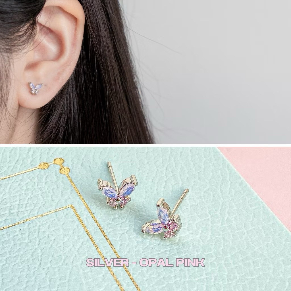JPEG - Butterfly Earrings สี Silver - Opal Pink