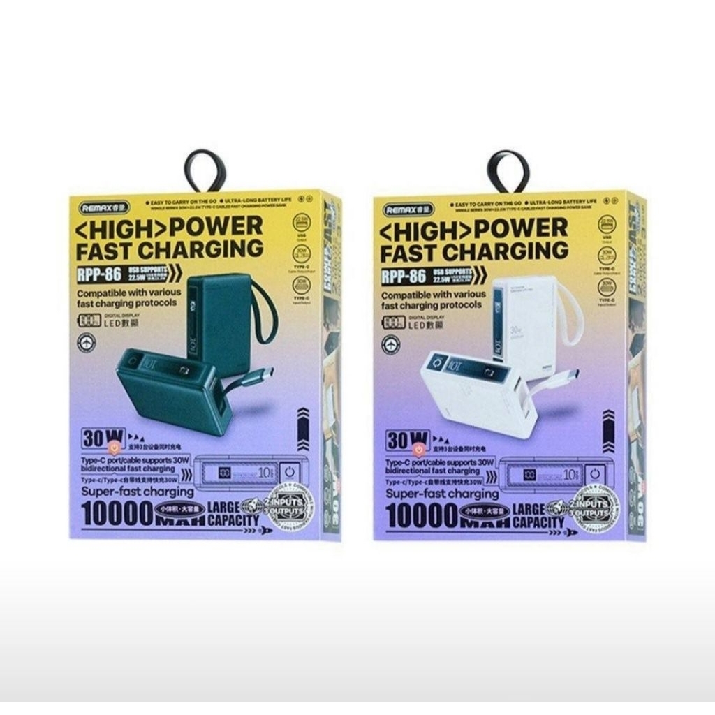 REMAX (การรับรอง CCC) พาวเวอร์แบงค์ชาร์จเร็ว RPP-86 PD อย่างเป็นทางการของแท้ 10000mAh พาวเวอร์แบงค์พ