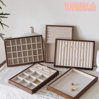 กล่อง/ถาดใส่เครื่องประดับไม้วอลนัทหรูหรา สำหรับจัดแสดงแหวน ต่างหู สร้อยคอ และกำไล
