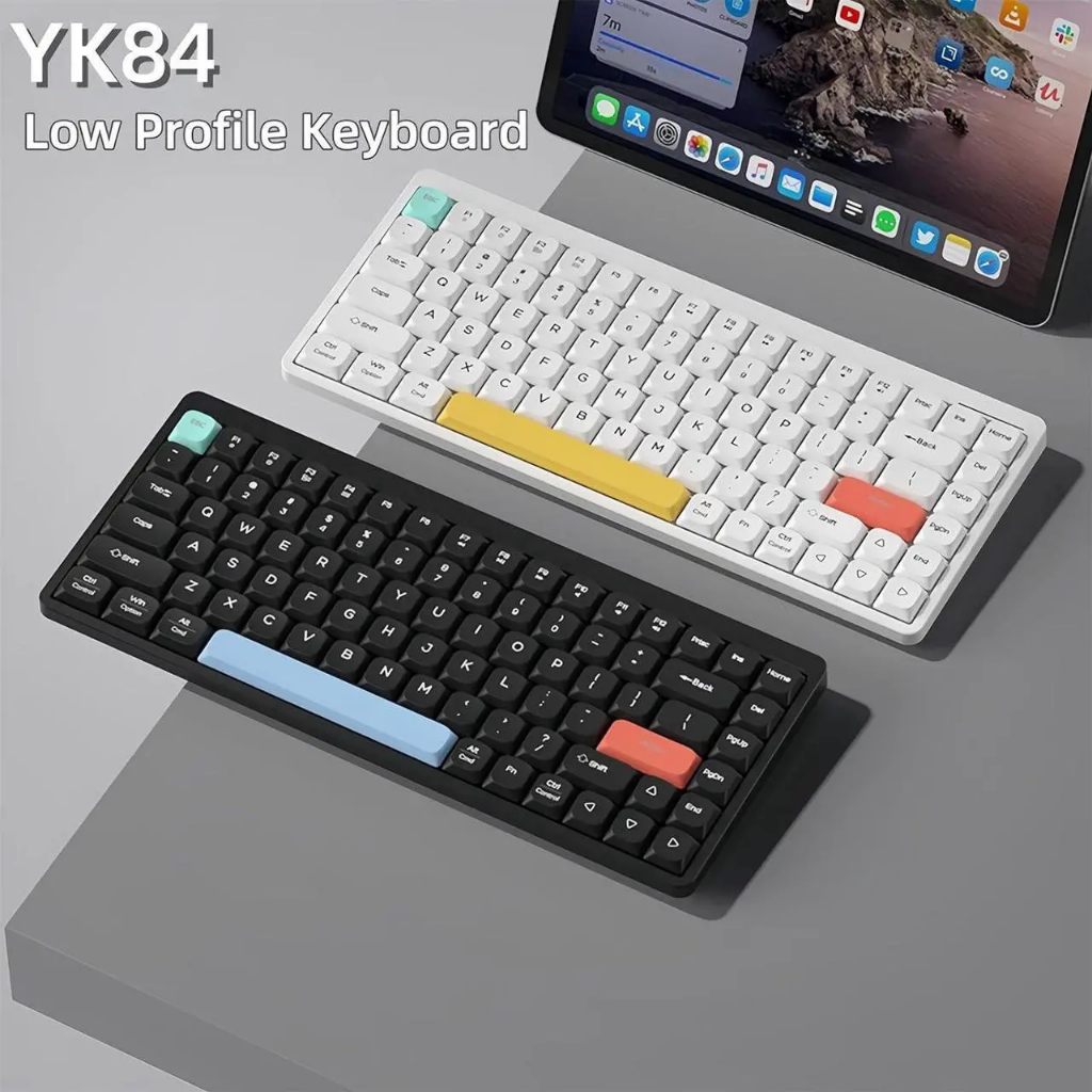 YK84 Low Profile Mechanical Keyboard 75% 84 ปุ่ม คีย์บอร์ดไร้สาย Bluetooth/2.4G ชาร์จ USB-C สำหรับทำ