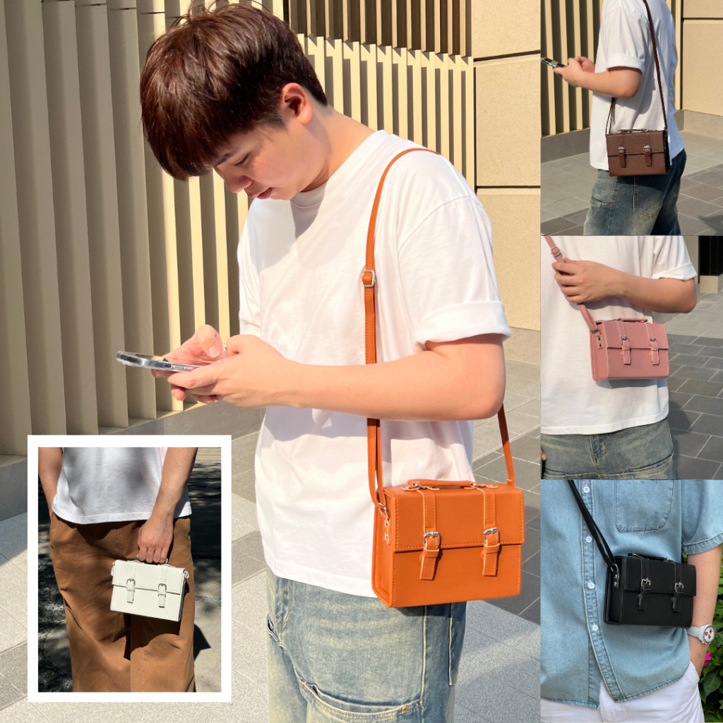 BOYVIBE กระเป๋าสะพายข้าง old school bag ทรงกระเป๋านักเรียน หนัง PU ทนแดด ทนฝน (มี2ไซส์)