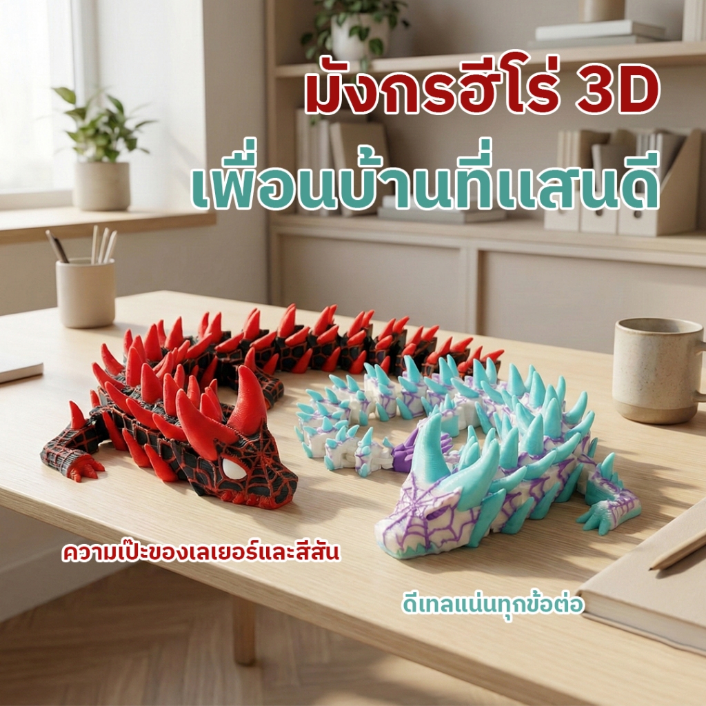 🐉 มังกร 3D Printed ฟิกเกอร์สะสม ของเล่นแฟนตาซี ตกแต่งโต๊ะทำงาน แต่งบ้าน มินิมอล ดีไซน์เท่ห์ 🎁 รูปที่ 4