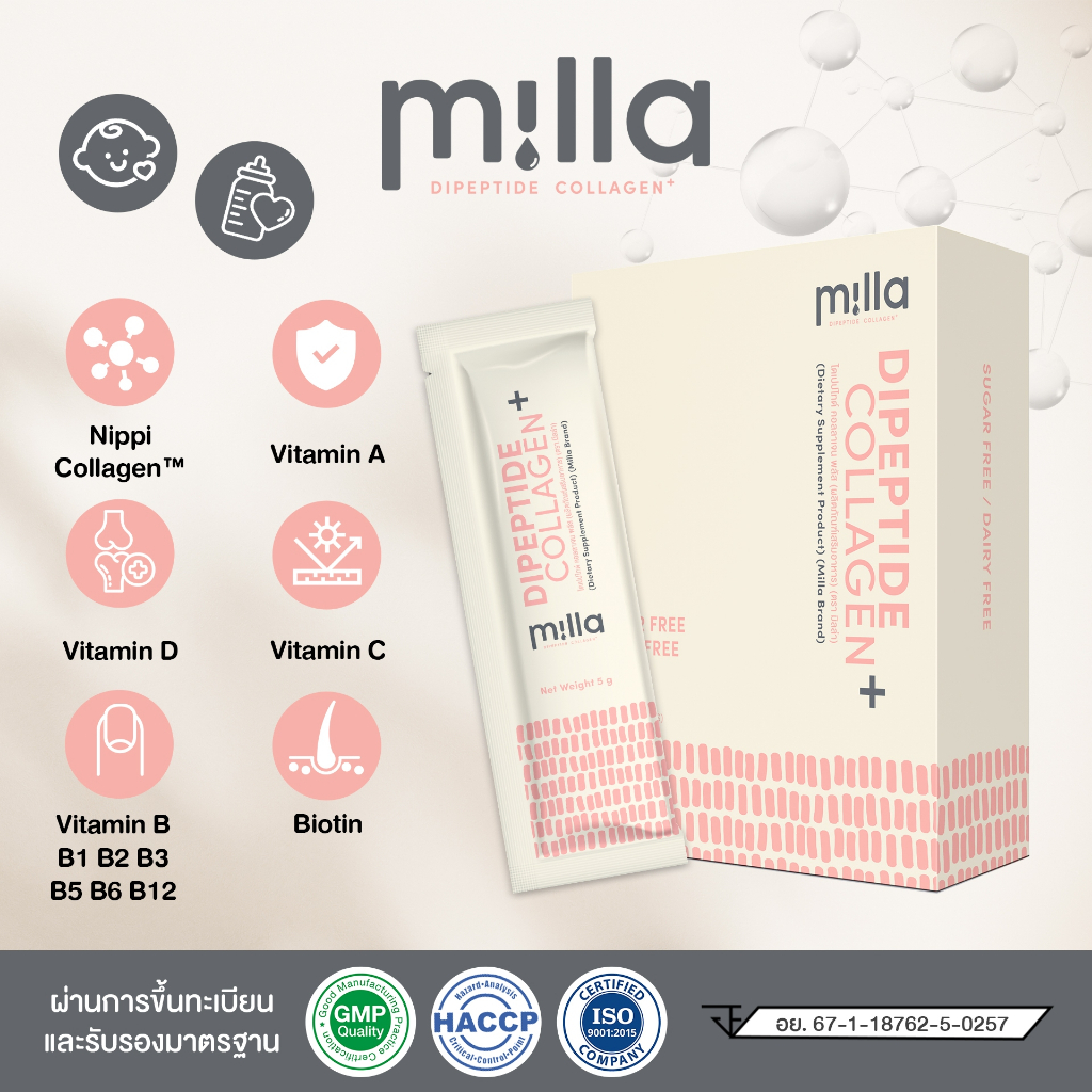Milla collagen บรรจุ 20 ซอง คอลลาเจนแม่ให้นม แม่หลังคลอด บำรุงผิว ผมเล็บ มิลล่าคอลลาเจน