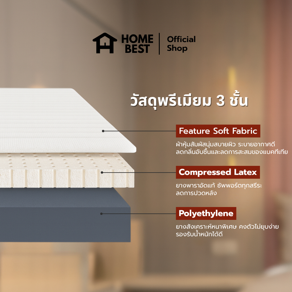 Home Best รุ่น Celeste หนา 6 นิ้ว ที่นอนยางพาราHybrid นุ่มสบาย แก้ปวดหลัง  แถมฟรีหมอน