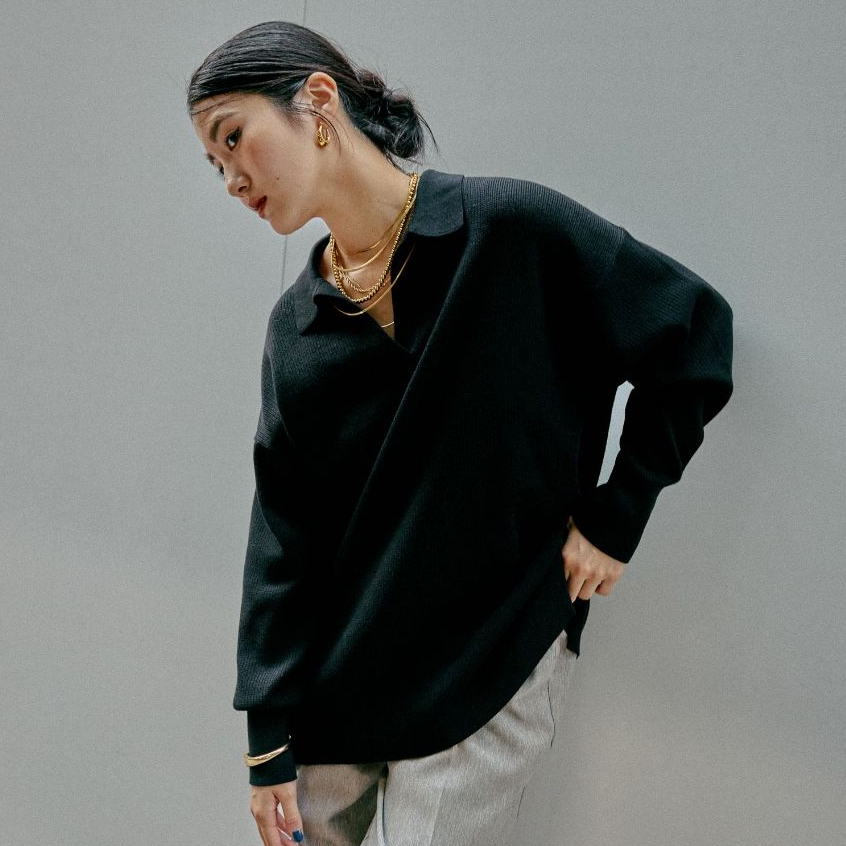 GLOBAL WORK เสื้อถักสเวตเชิ้ต ลุคสุภาพ Sweat-like skipper pullover