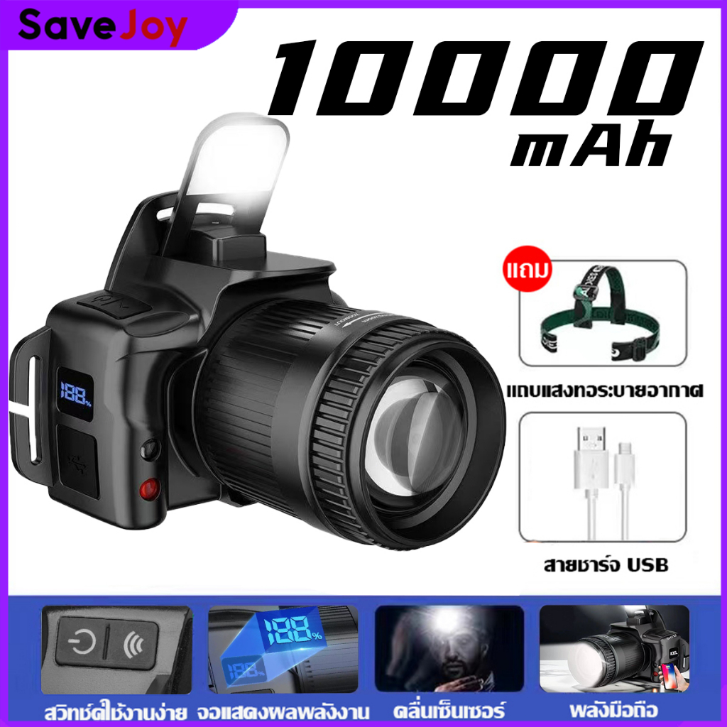 ไฟฉายคาดหัว LED ปรับระดับได้ 6 ระดับ ไฟฉายคาดศีรษะ ชาร์จไฟผ่าน USB ไฟฉายคาดหัว ส่องได้ไกล  กันน้ำ ไฟฉายคาดหัวกำลังสูง