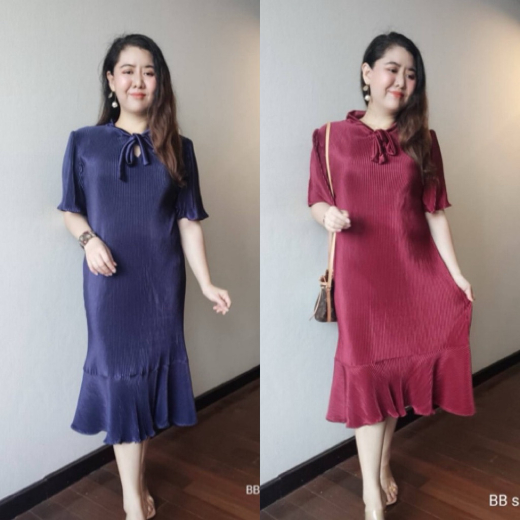 ชุดพลีทออกงานb321 ชุดเดรสออกงาน ชุดพลีทสีพื้น ชุดพลีทแฟชั่น ชุดพลีสสวยหรุ