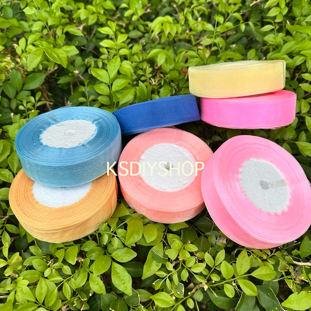 ริบบิ้นแก้ว ริบบิ้นผ้าแก้ว ขนาด 1 นิ้ว ยกม้วน 45 เมตร มีสีให้เลือกมากกว่า 10 สี