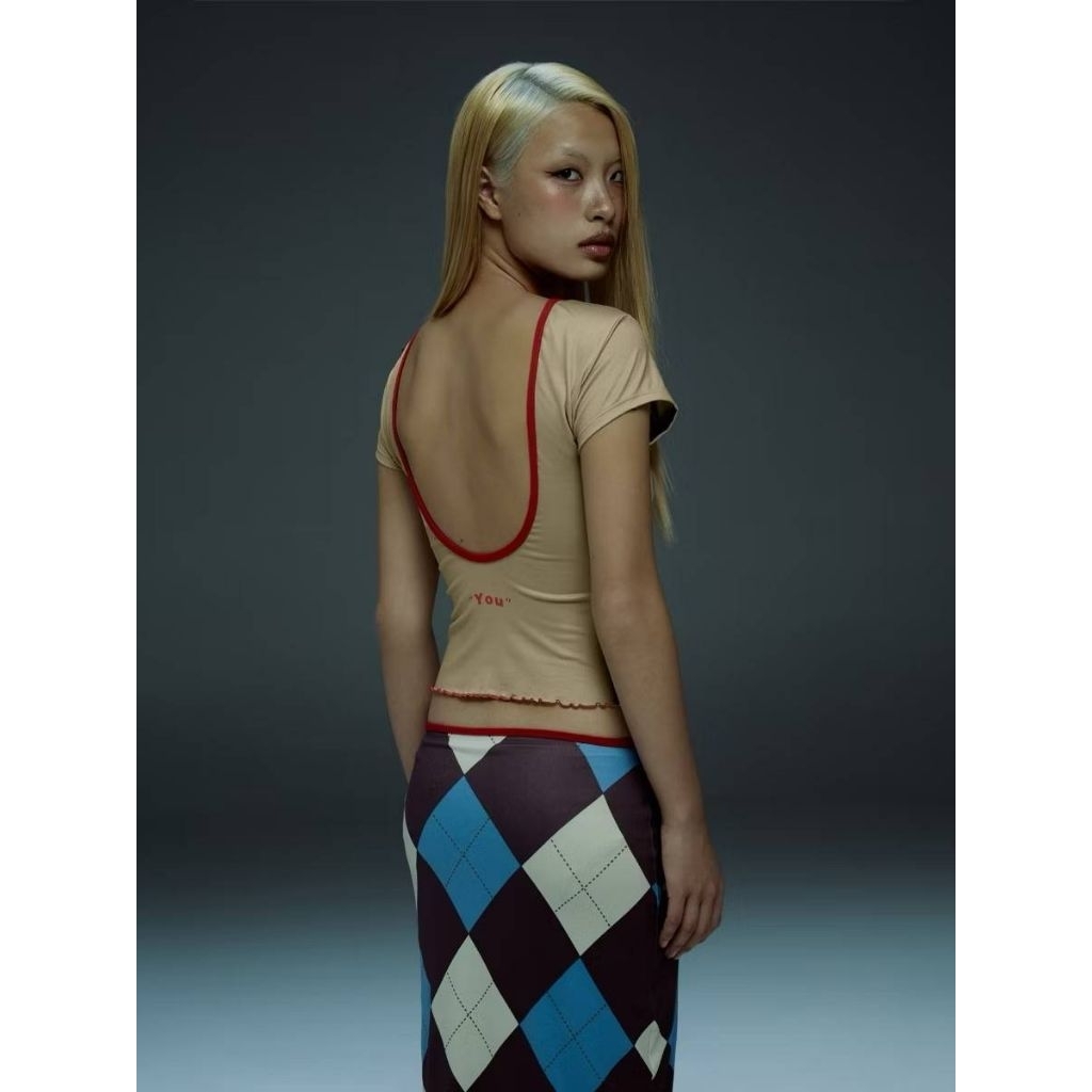 BLACKDOG BKK - RS2414-Lobster backless top - เสื้อยืดเว้าหลังพิมพ์ลาย