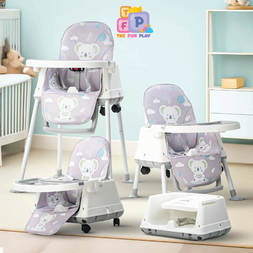 TheFunPlay  เก้าอี้กินข้าวเด็ก โต๊ะกินข้าวเด็ก มีถาดรองอาหาร เบาะรองนั่งเป็นหนัง