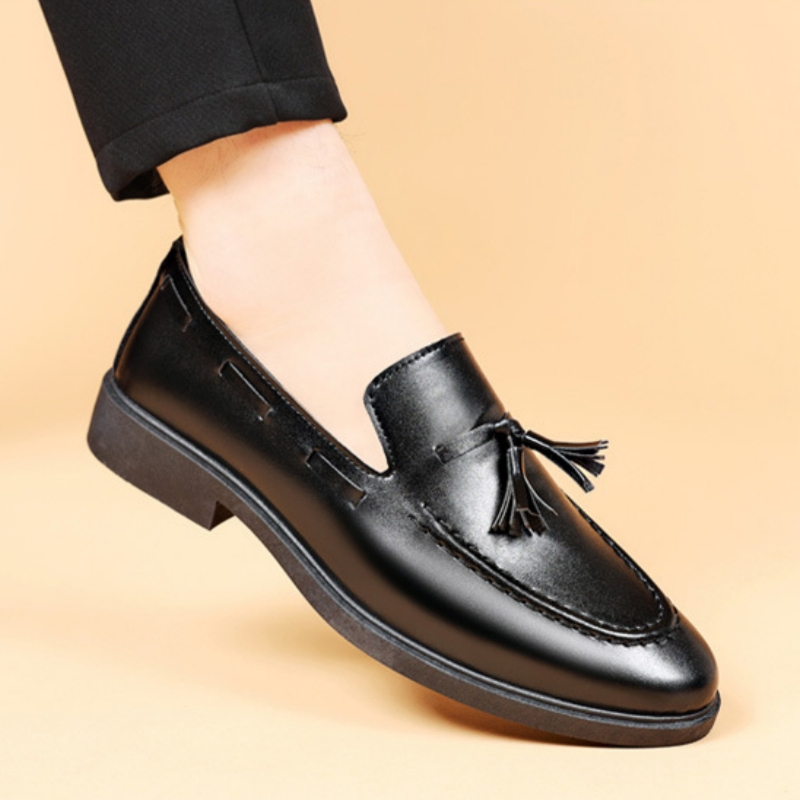 รองเท้าหนังแท้พู่สีดำสำหรับผู้ชายอินเทรนด์ รองเท้าโลฟเฟอร์มัน สลิปออนลำลองแบบธุรกิจสไตล์อังกฤษ - รูปที่ 2