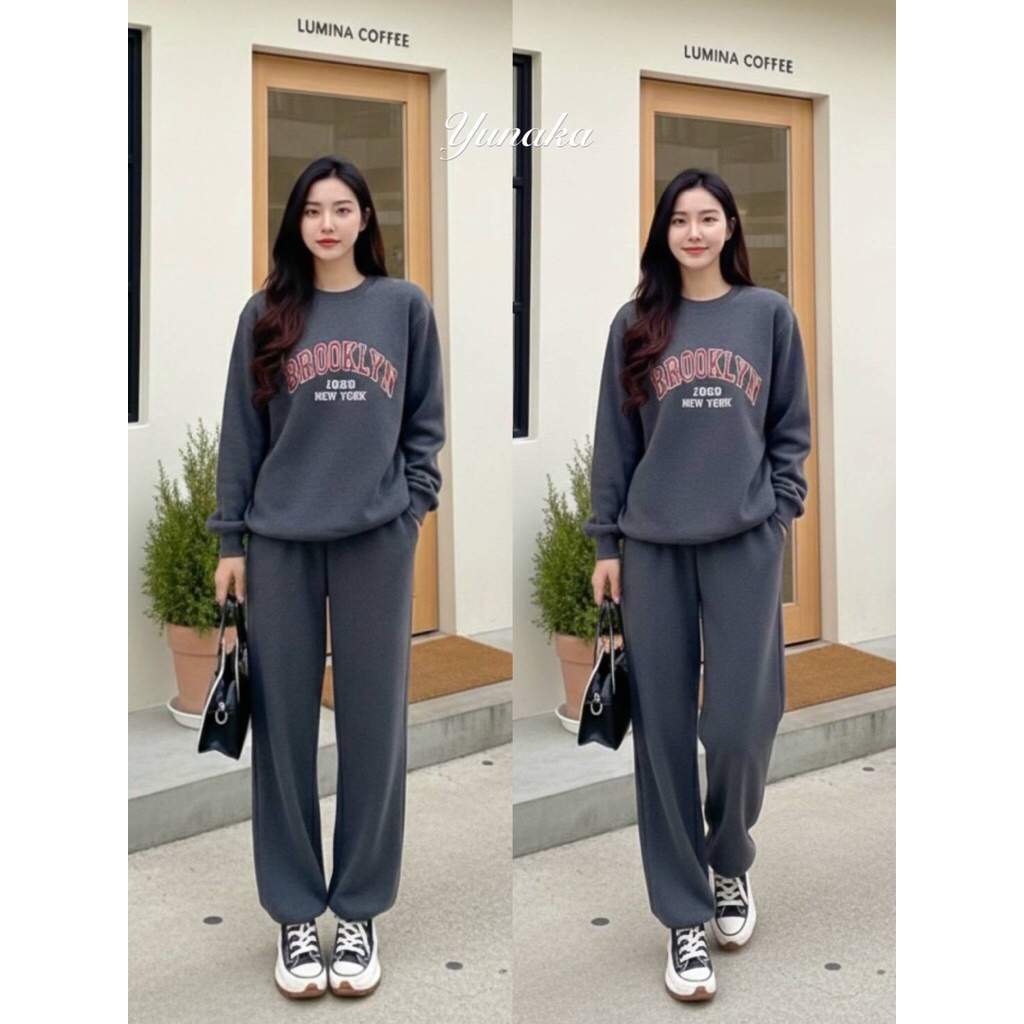 เซตเสืัอแขนยาวทรงoversize style sweaterมาพร้อมกางเกงขายาวทรงจั้มปลายขา