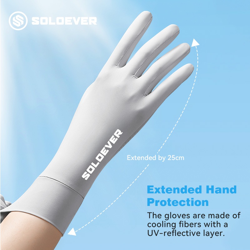 SOLOEVER ถุงมือไหมน้ำแข็ง ถุงมือป้องกันแสงแดด UPF50+ กันลื่น เหมาะสำหรับการปั่นจักรยานกลางแจ้ง