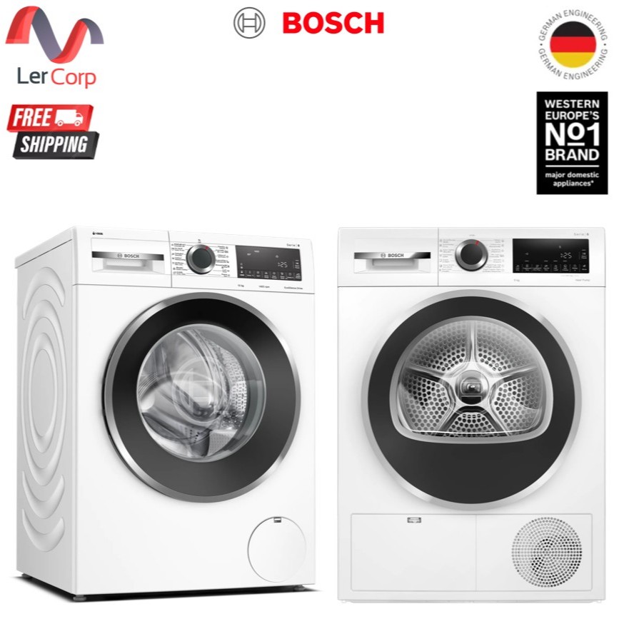 (BOSCH) เครื่องซักผ้าฝาหน้า 10 kg รุ่น WGG454A0TH [i-Dos] + เครื่องอบผ้า heat pump 9 kg รุ่น WQG2420