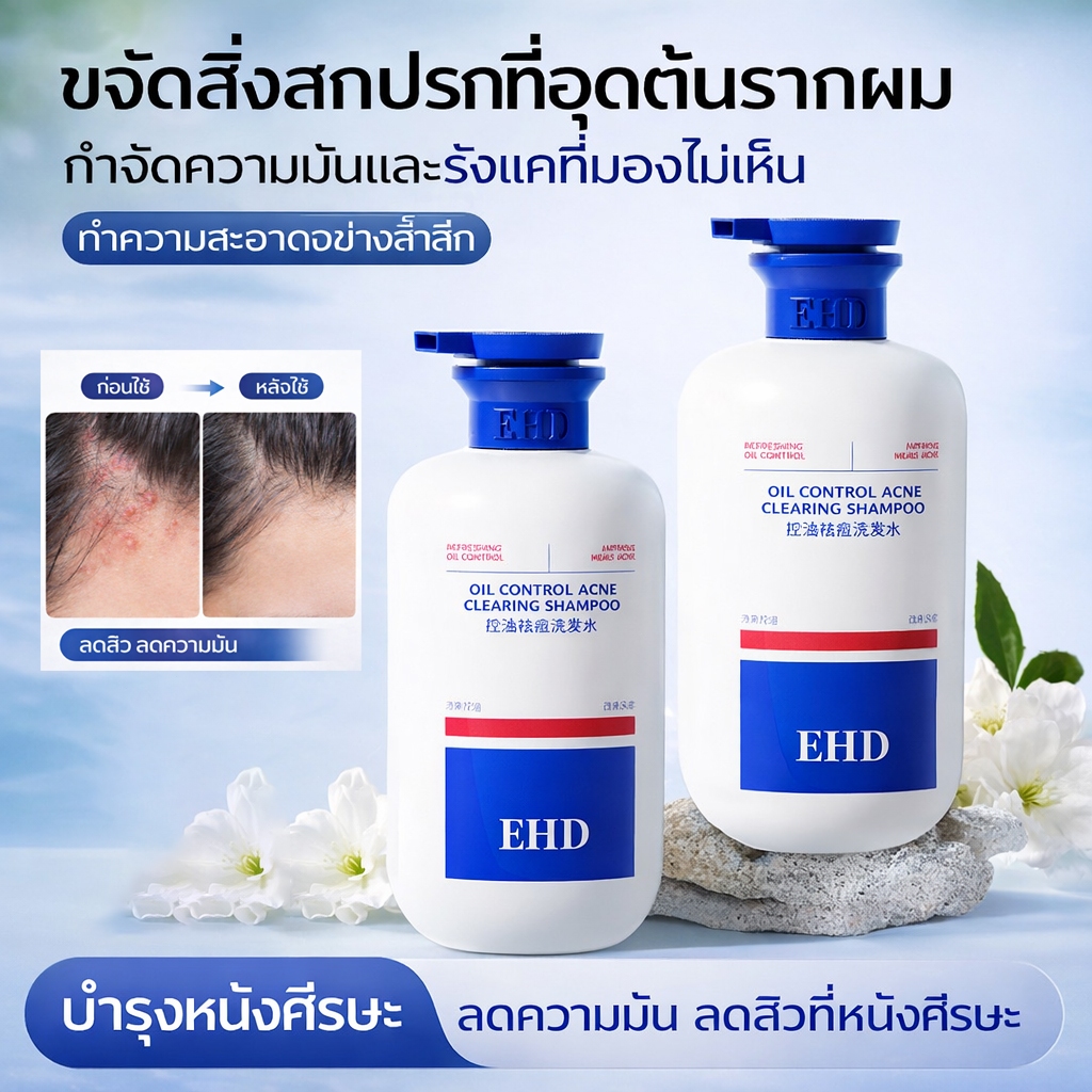 EHD แก้สิวหนังหัวแชมพูควบคุมความมันแชมพู สยบสิวที่ศีรษะ เห็นผลเร็ว ลดน้ำมันส่วนเกิน ลดรังแค