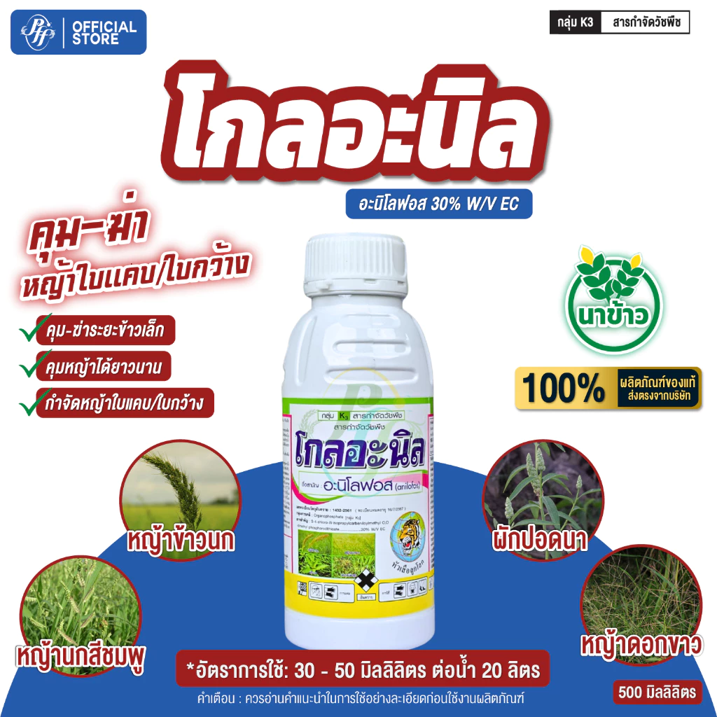 โกลอะนิล อะนีโลฟอส ล้อตใหม่!!!!! 500 ซีซี หัวเสือ กำจัดหญ้าข้าวนก หญ้ากระดูกไก่ หญ้าใบแคบใบกว้าง
