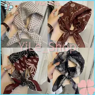 [จัดส่งจากไทย] INSผ้าคลุมไหล่สี่เหลี่ยมลายสวยสำหรับผู้หญิงไหมจำลองคุณภาพดีขนาดใหญ่70x70ซม.ใช้คลุมตัวผ้าพันคอY2K