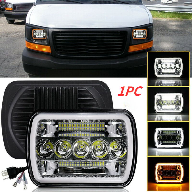 45w 1PC ไฟหน้า Led รถจักรยานยนต์ 5 x 7 นิ้ว/6 x 7 นิ้วไฟหน้าสี่เหลี่ยม กันน้ําดัดแปลงชิ้นส่วน