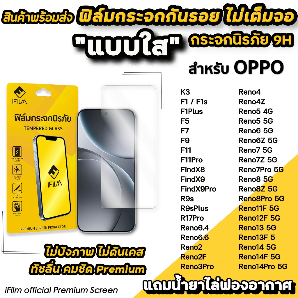 iFilm ฟิล์มกระจกใส ไม่เต็มจอ ไม่บังภาพ For OPPO Reno14 Pro Reno13F Reno12F Reno1