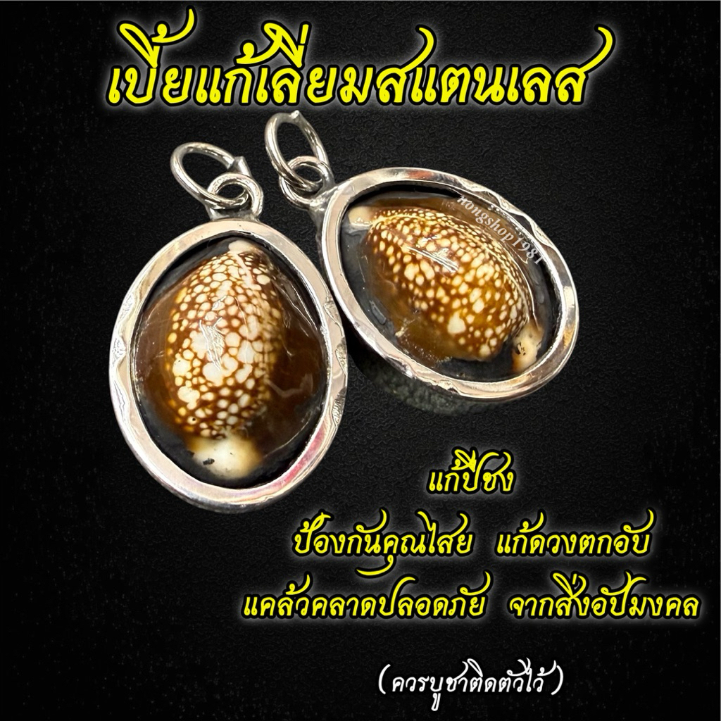 เบี้ยแก้เลี่ยมสแตนเลส ทั้งกันและแก้สิ่งไม่ดีทุกชนิด (ตัวเบี้ยทำจากหอย100%)