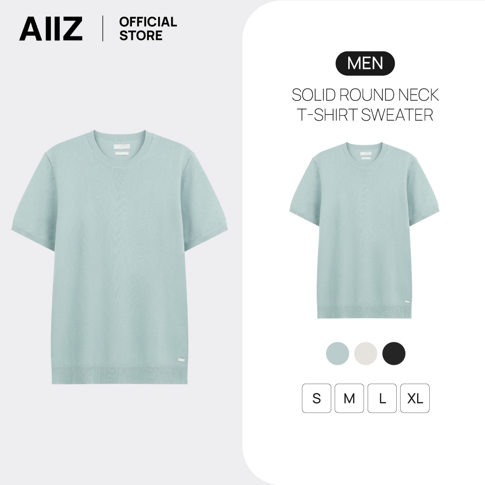 AIIZ เสื้อคอกลมผู้ชายผ้าถักสีพื้น AIIZ Men's Solid Round Neck T-Shirt Sweater