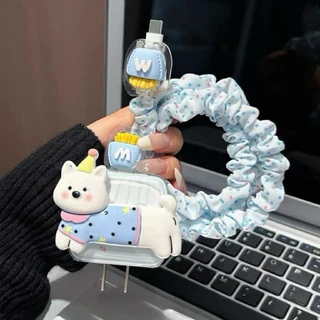 พร้อมส่งจากไทย หมาเสื้อฟ้า ชุดพันสาย เคสหัวชาร์จ ลายการ์ตูน ตัวถนอมสาย USB สำหรับ iphone 20w 18w 35W