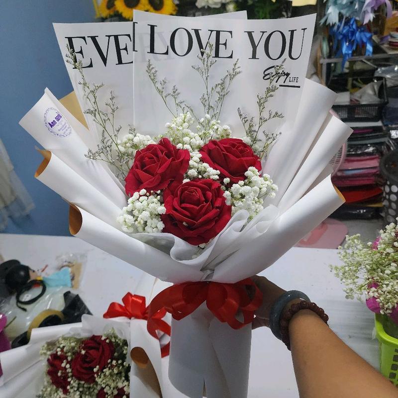 [ พร้อมส่ง ] ช่อดอกไม้ปลอม ดอกไม้ประดิษฐ์กำมะหยี หน้ากว้างดอก 9 cm