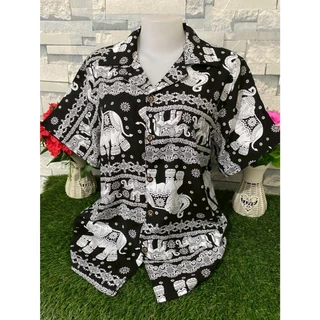 เสื้อสงกรานต์ เสื้อเชิ้ตฮาวาย เสื้อเช๊ตกระดุมหน้า ผ้าสปันคุณภาพสูง ชาย/หญิง ใส่ได้ รุ่น1012