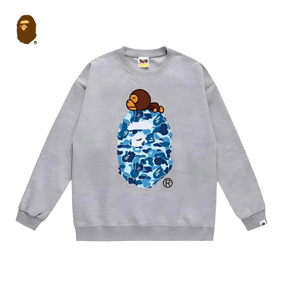 BAPE🇯🇵 แขนยาว BAPE เสื้อสเวตเตอร์ลายลิงและลิง