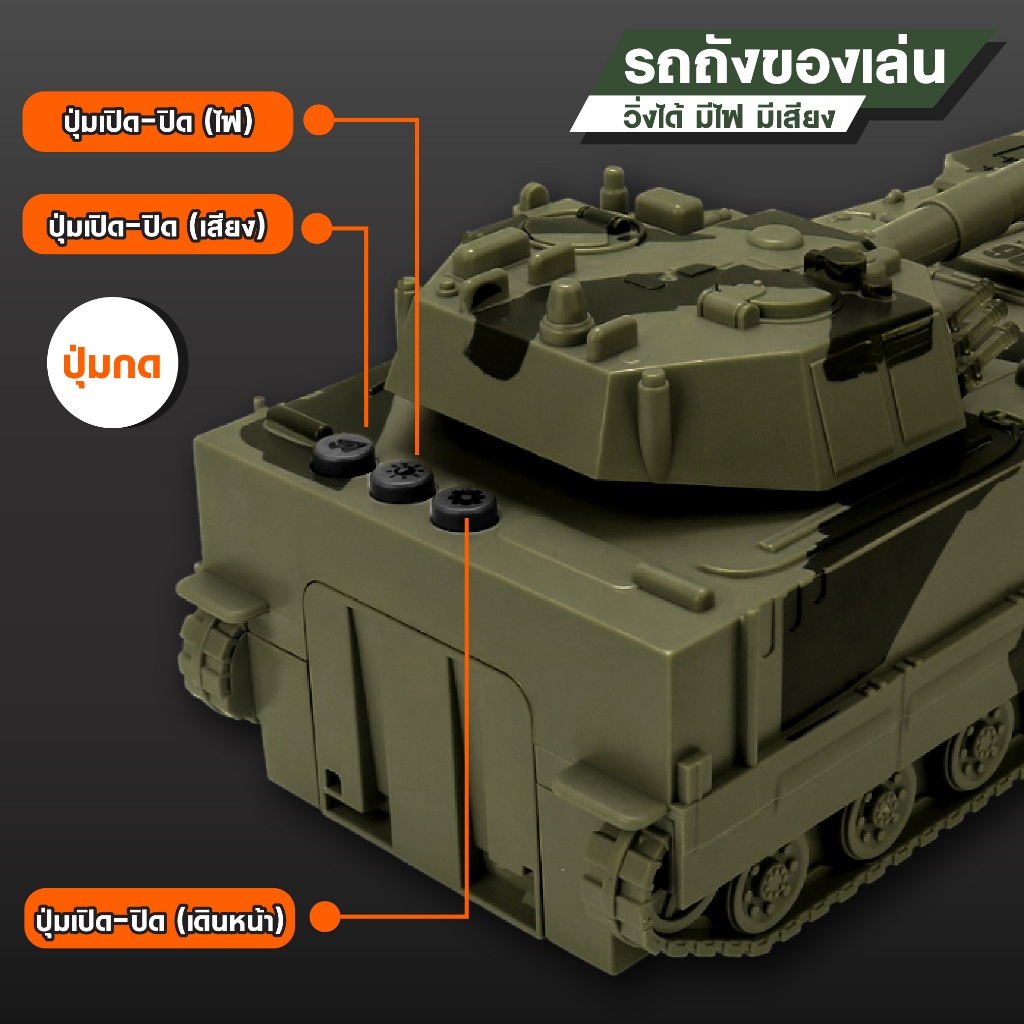 รถถังของเล่น A-206 มีไฟLED มีเสียง วิ่งได้ พร้อมรถถังคันเล็ก ของเล่นเด็ก รถทหาร - รูปที่ 3