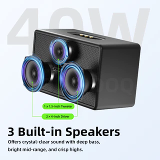 GOOJODOQ Portable Retro Speaker Bluetooth 5.3 connection 4 Playback Modes Two Wireless Microphones