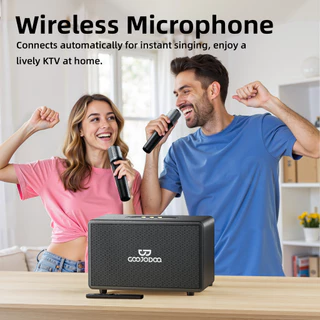 GOOJODOQ Portable Retro Speaker Bluetooth 5.3 connection 4 Playback Modes Two Wireless Microphones