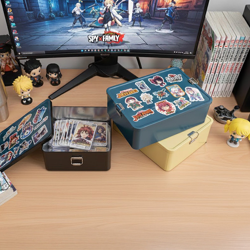 Vintage Tin Box กล่องอลูมิเนียมขนาดใหญ่ กล่องเหล็กขนาดใหญ่ คุณภาพดี เก็บเครื่องประดับและของใช้เครื่องเขียนหูพังสายชาร์จ - รูปที่ 3