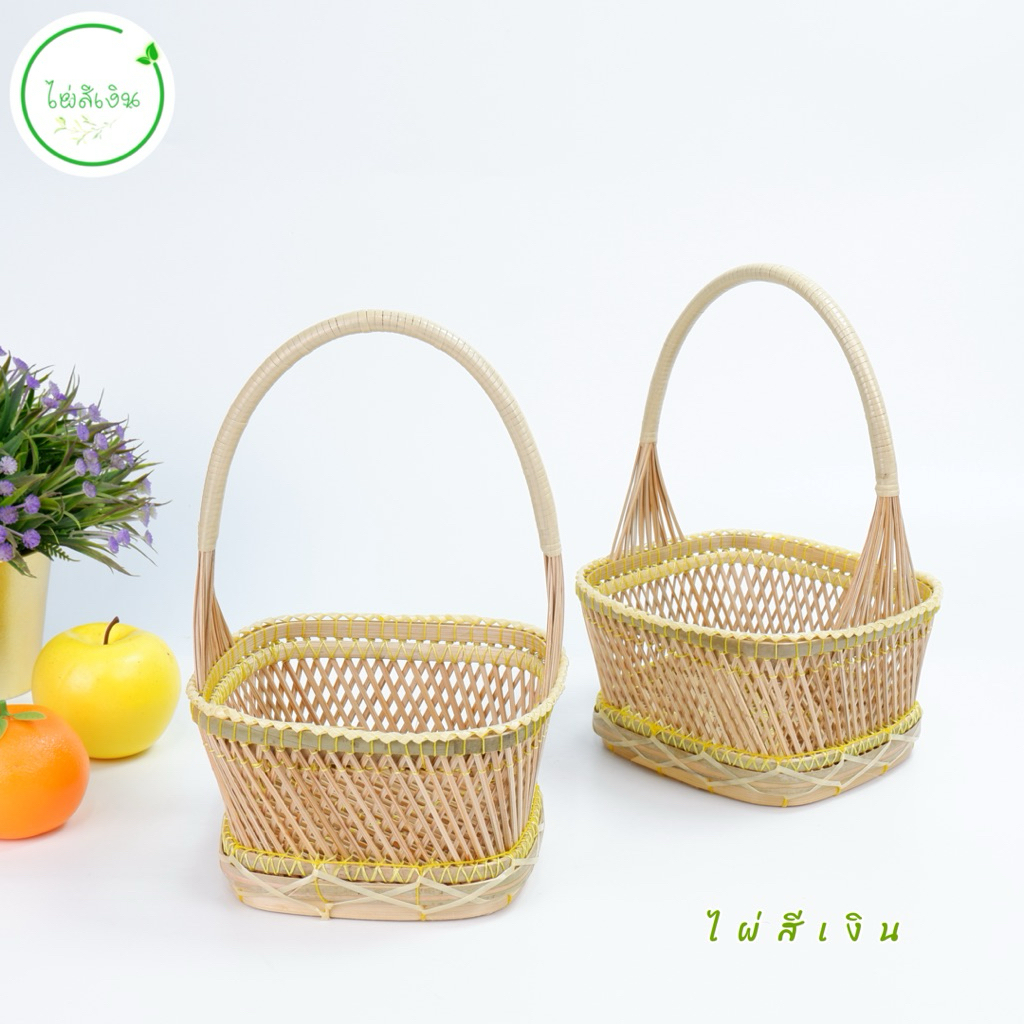 ตะกร้า กระเช้าก้านมะพร้าวขนาด6x6นิ้วรับน้ำหนักได้1-2กิโลกรัม - รูปที่ 7