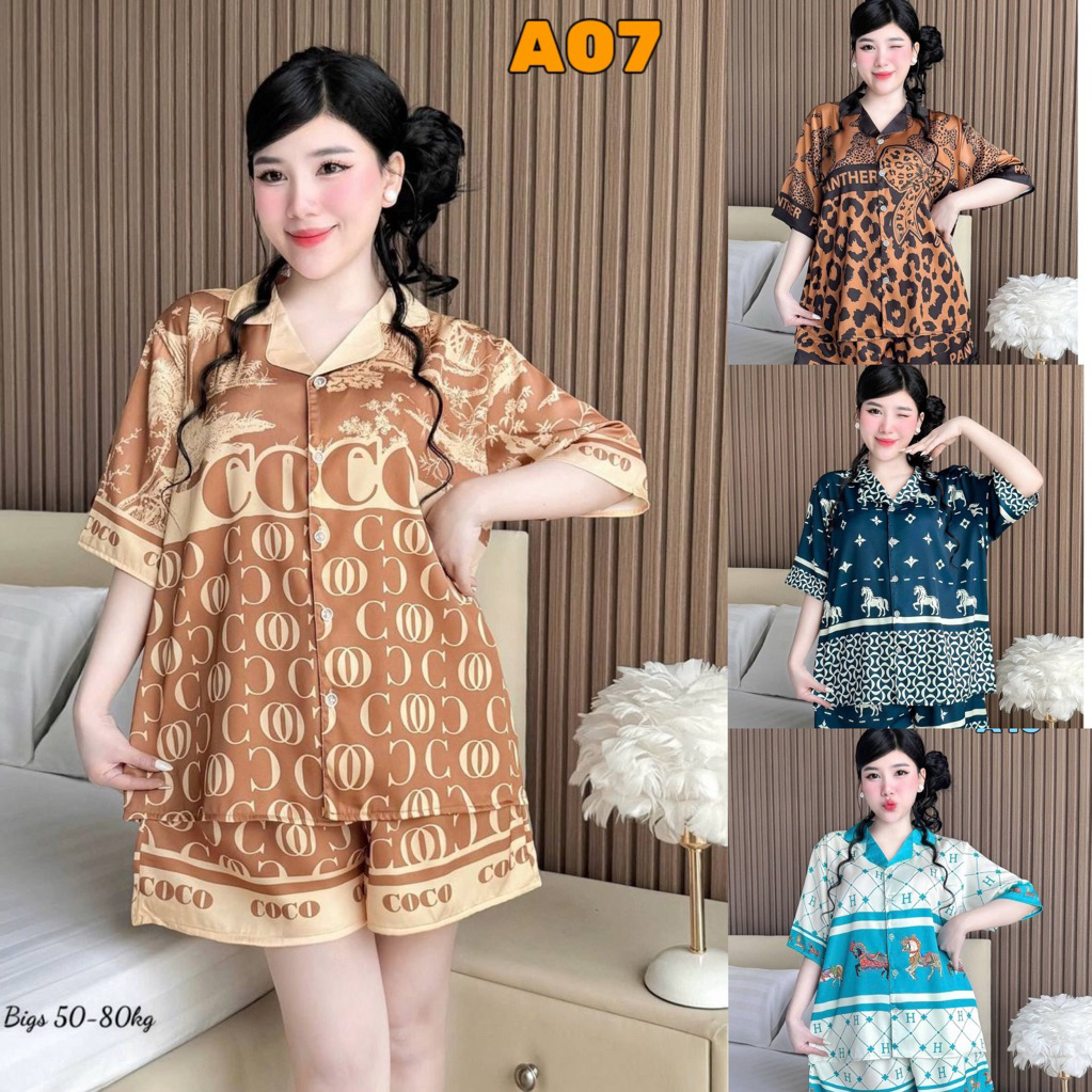 🔥งานใหม่🔥แขนสั้น-ขาสั้น Free size อก44”ผ้าไหมทอซาติน(Silk Satin) ผ้าสวย นุ่ม ลื่น ใส่สบาย