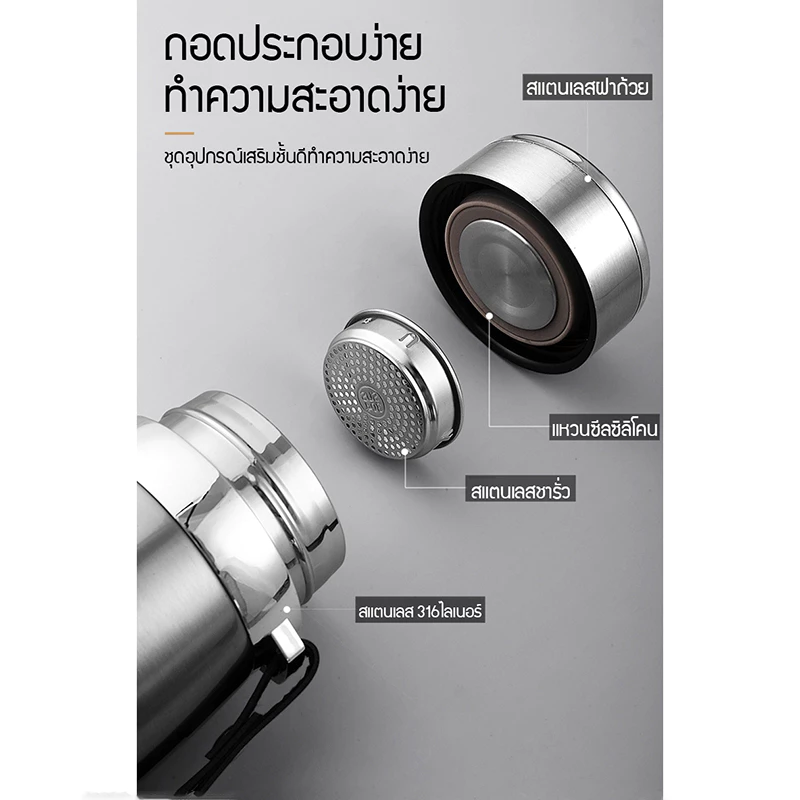 UORRIS 1000ml กระติกน้ําร้อนเก็บน้ําร้อนและน้ําเย็น กระติกน้ําร้อน 12 ชั่วโมง ขวดความร้อนห้องเย็นสแตนเลส ขวดน้ําสูญญากาศ thumbnail 10