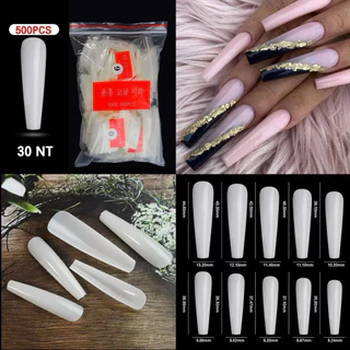 เล็บมือPVC รหัส30 ทรงบัลเล่ยาวมาก มี 500 ชิ้น เบอร์ 0-9 สินค้าพร้อมส่ง