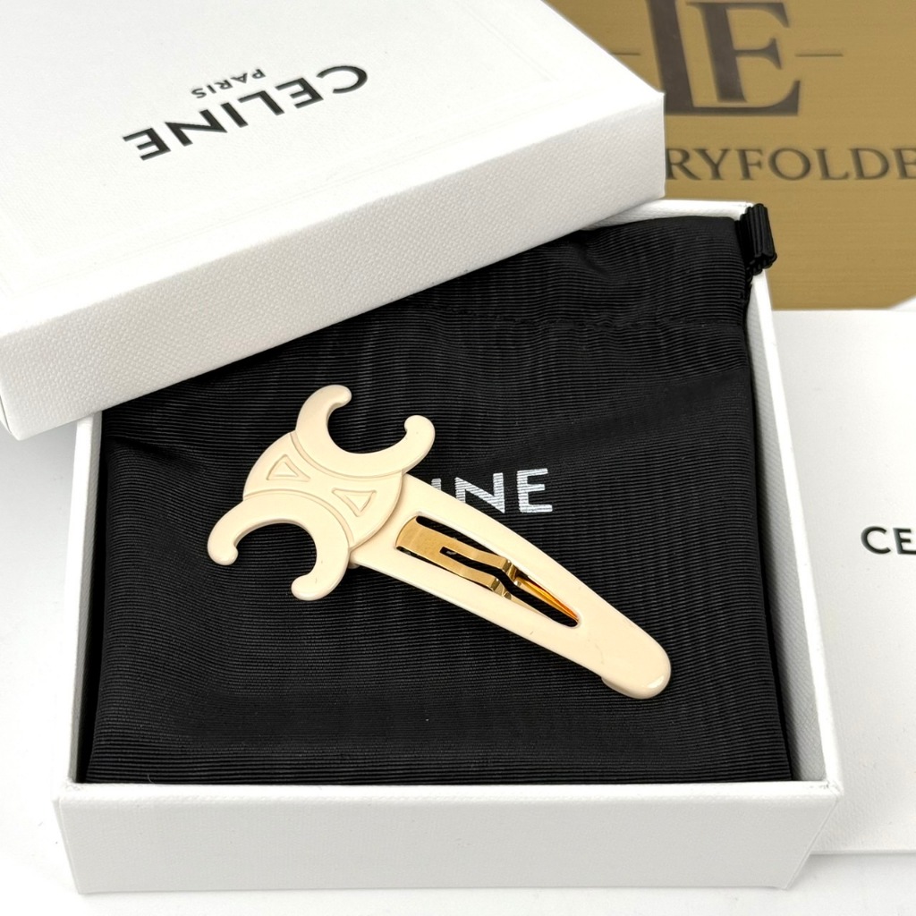 Celine กิ๊บติดผม Triomphe 460PT6CST-01IG สี Ivory / Gold ของแท้ 100%