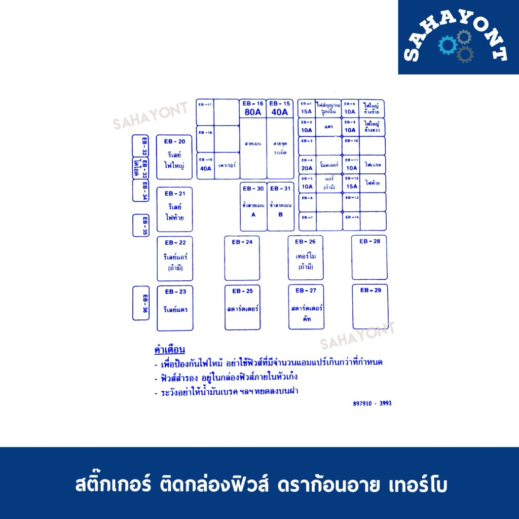สติ๊กเกอร์ ติดกล่องฟิวส์ อีซูซุ ดราก้อนอาย เทอร์โบ ติดฝาครอบกล่องฟิวส์ ISUZU TFR TURBO STICKER