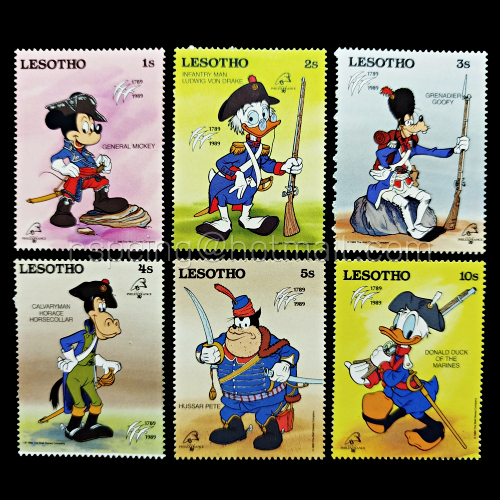 แสตมป์ Lesotho (เลโซโท) Disney 200th Anniversary of the French Revolution ปี 1989 (6 ดวง) MNH