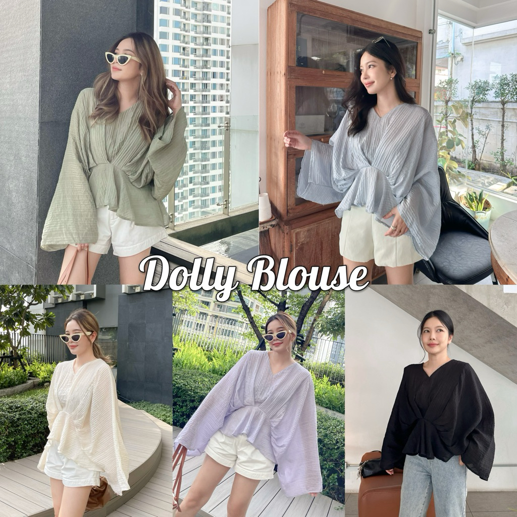 DOLLY TOP เสื้อดีเทลน่ารัก แขนยาวทรงกระดิ่ง ทรงสวยมาก เนื่อผ้าฝ้ายผสม ใส่สบาย