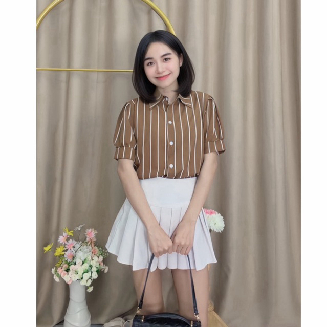 เสื้อเชิ้ตผู้หญิงลายริ้ว รุ่น Shikku Shirt - รูปที่ 7