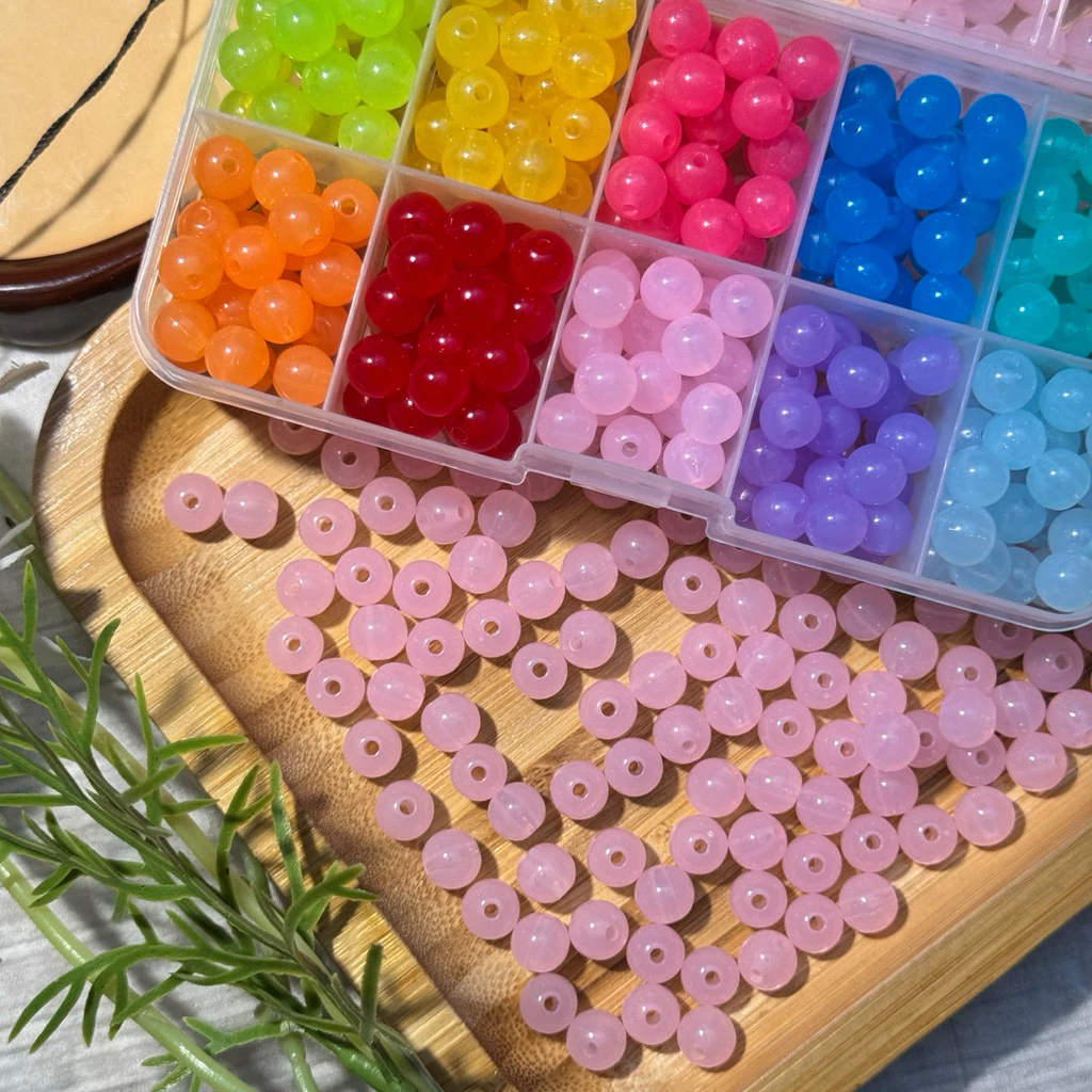 ลูกปัดกลมอะคริลิค โทนเยลลี่ 8 มิล คละสี 40 ชิ้น Acrylic Jelly Tone Round Beads 8mm