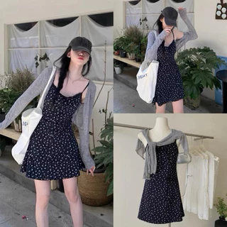 BY0254 เดรสสั้น+เสื้อคลุมซีทรู ผ้าลายน่ารักสวยจึ้ง benly co